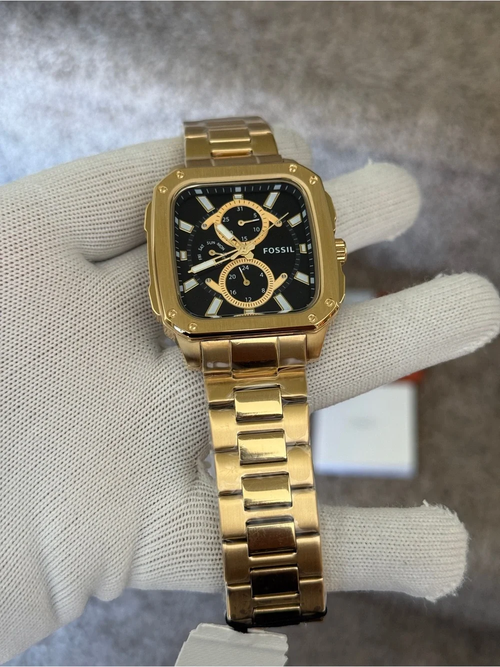 Fossil Gold and Black Square Chronograph Bracelet mens Watch